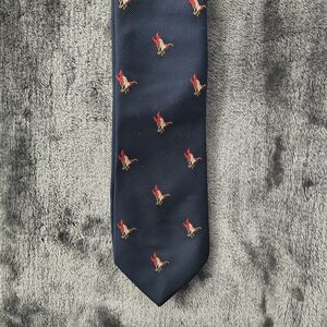 Elegant Navy Tie with Red and Green Bird Design